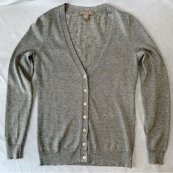 Banana Republic Sweaters - Banana Republic Gray Glitter Metallic Cotton silk blend  Small Cardigan Sweater